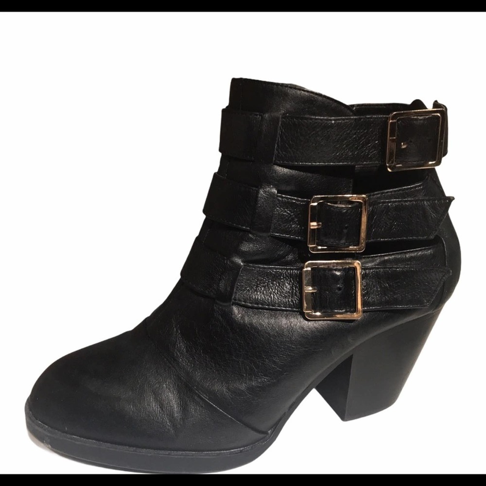 Steve Madden booties Repp black leather 3 buckles …